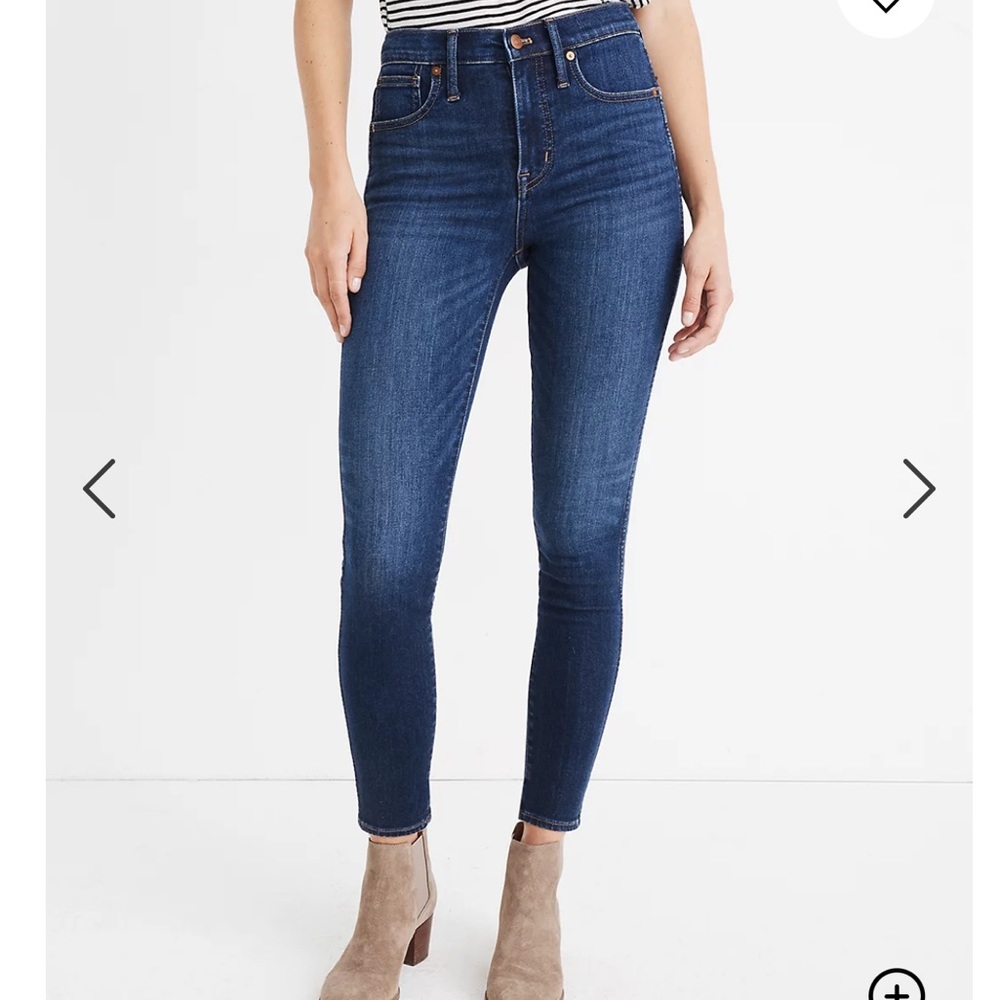 Madewell 10” high rise skinny dark wash jeans
